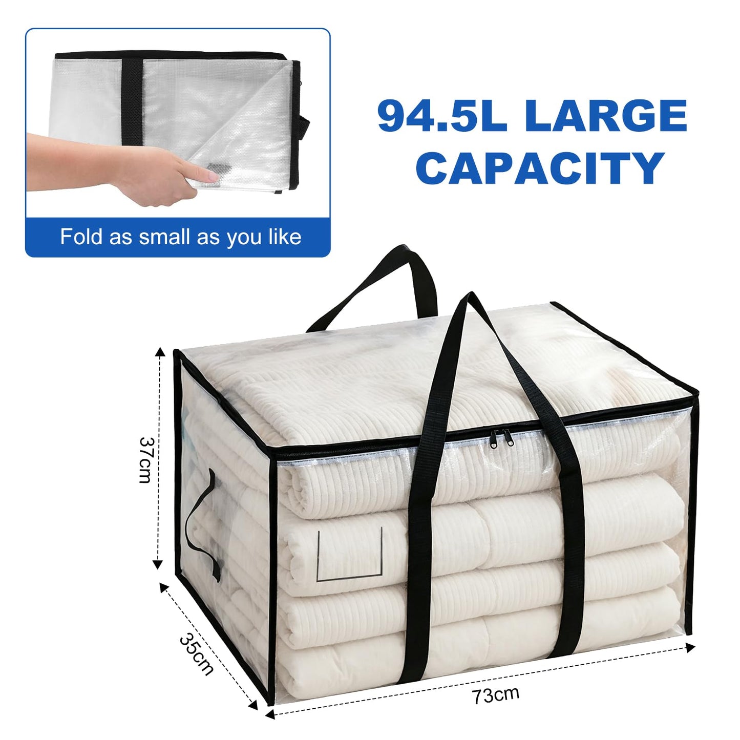 6 Pack Clothes Storage Bags with Zips, 94L Heavy Duty Clear Moving Bags