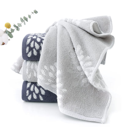 Pidada Hand Towels Set of 4 Hydrangea Floral Pattern 100% Cotton Absorbent Soft Decorative Towel for Bathroom Light Grey