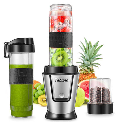 Blender Smoothie Makers 500W, 2 in 1 Multifunctional Personal Blender Mixer with 2x600ml Portable Bottles for Ice, Fruit, Vegetable, and 200ml