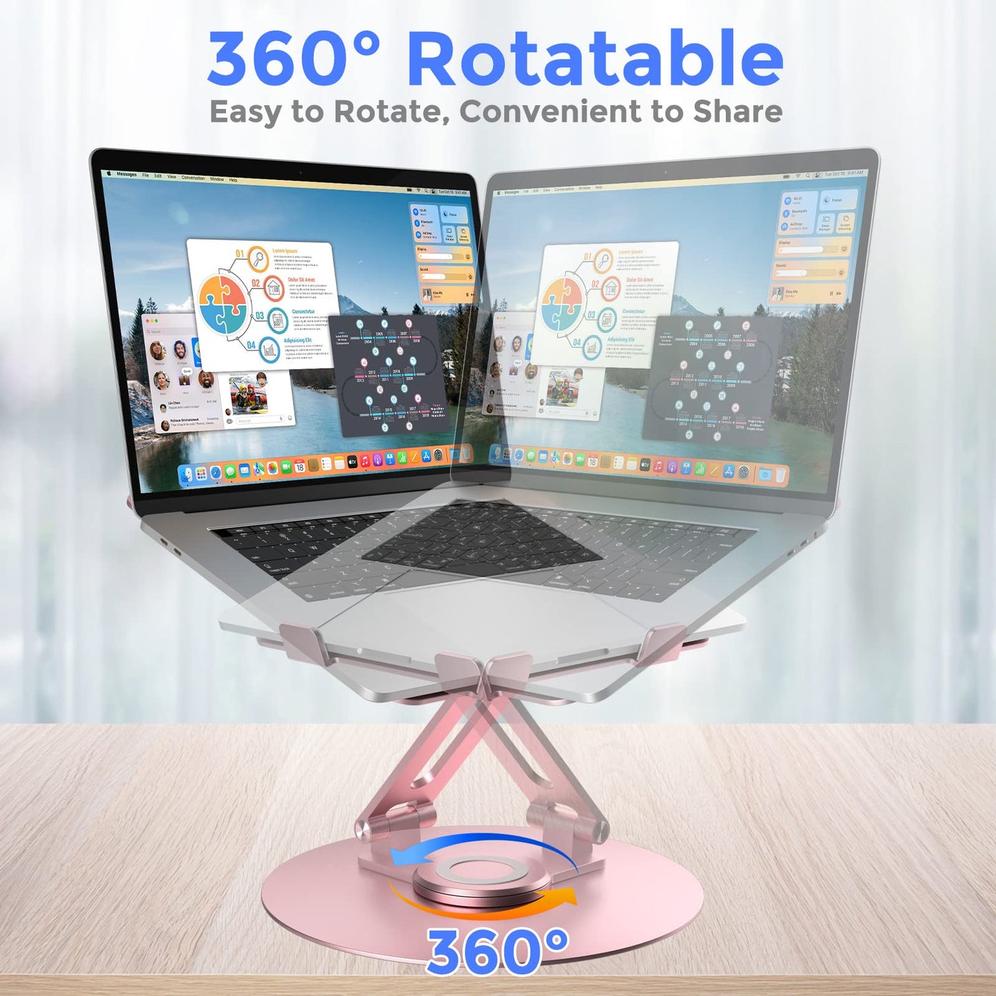 Swivel Laptop Stand for Desk, Adjustable Height Aluminum Computer Stand with 360 Rotating Base, Foldable Ergonomic Riser