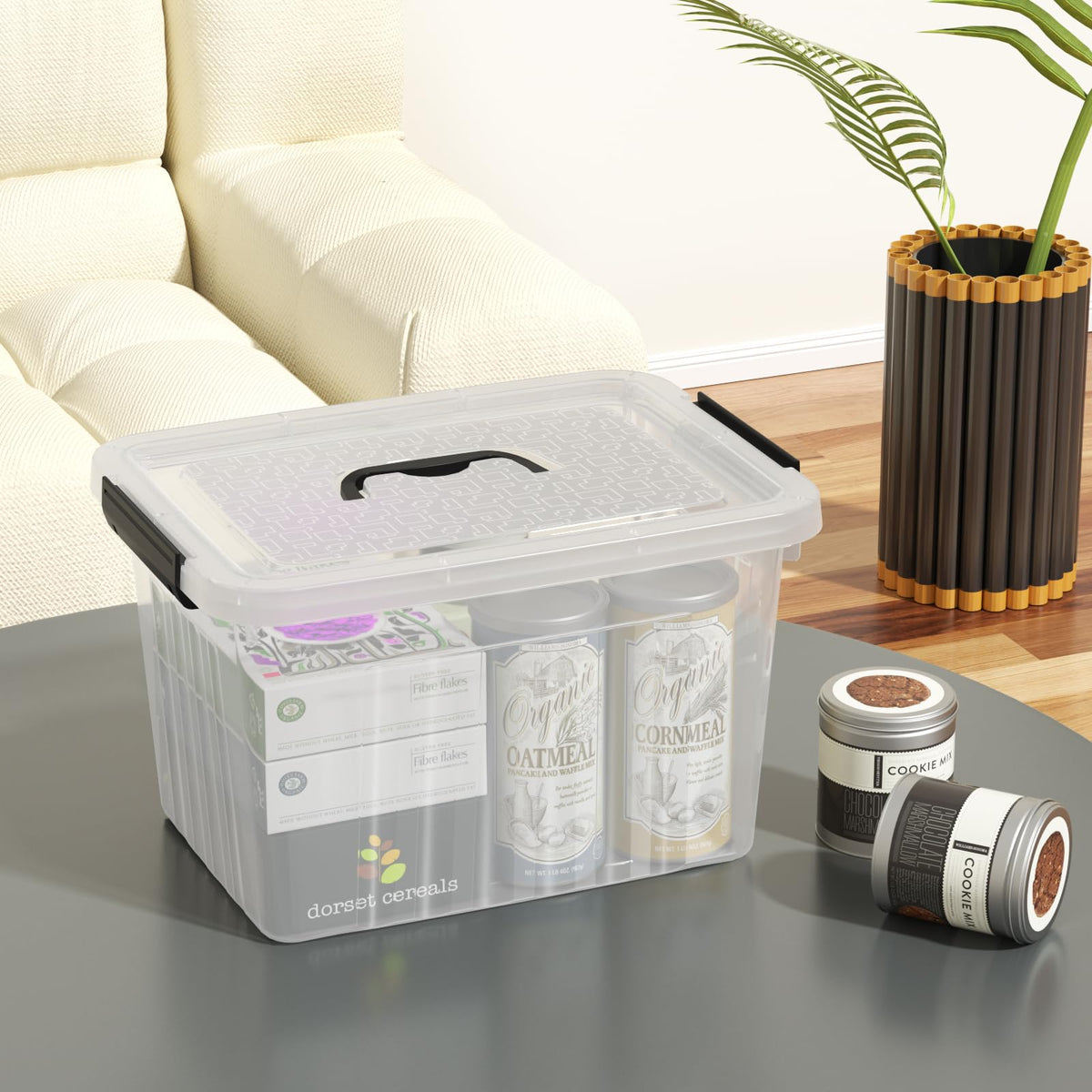 Melontray 10 L Clear Plastic Storage Box with Lid, 4 Pack Latch Storage Boxes