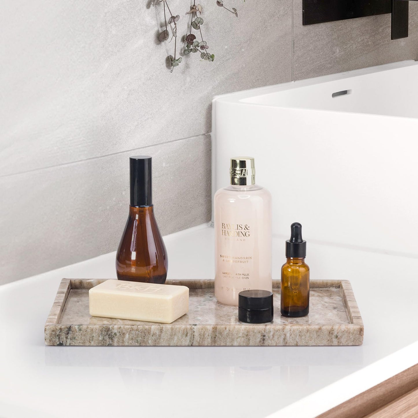 EHC Natural Marble Bathroom Vanity Tray - Rectangular, 31x20x2 cm, Decorative Countertop Sink Storage Organiser for Cosmetic, Perfume, Home Decor