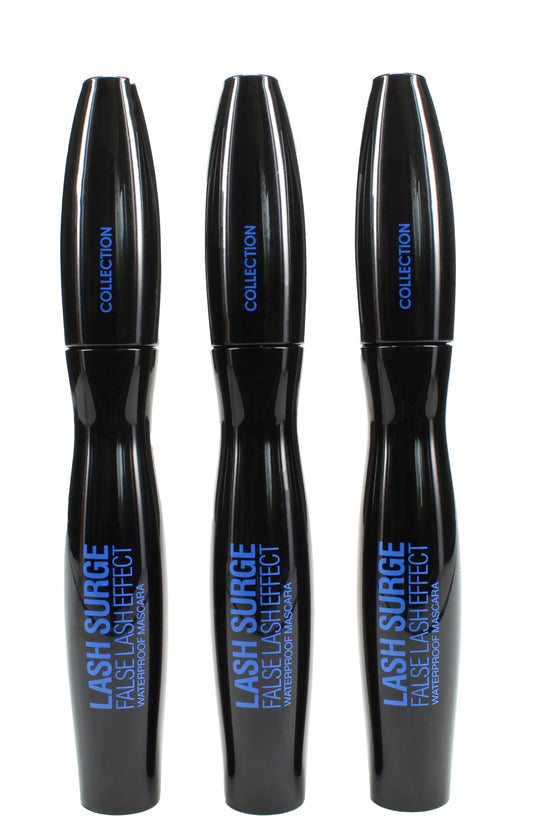 Collection Cosmetics Lash Surge Mascara, False Lashes effect, Waterproof Black,Trio Value Bundle, Pack of 3 x 8ml
