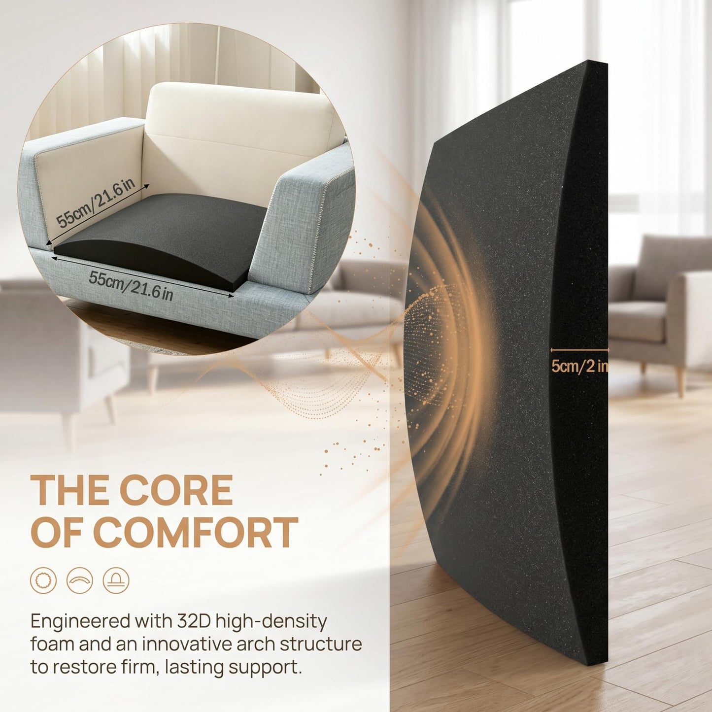 Wulshome 2 Pcs High Density Foam Sofa Cushion Support 55×55cm, Couch Seat Saver for Sagging Furniture Seat Repair Sofa Cushion Support for Sagging