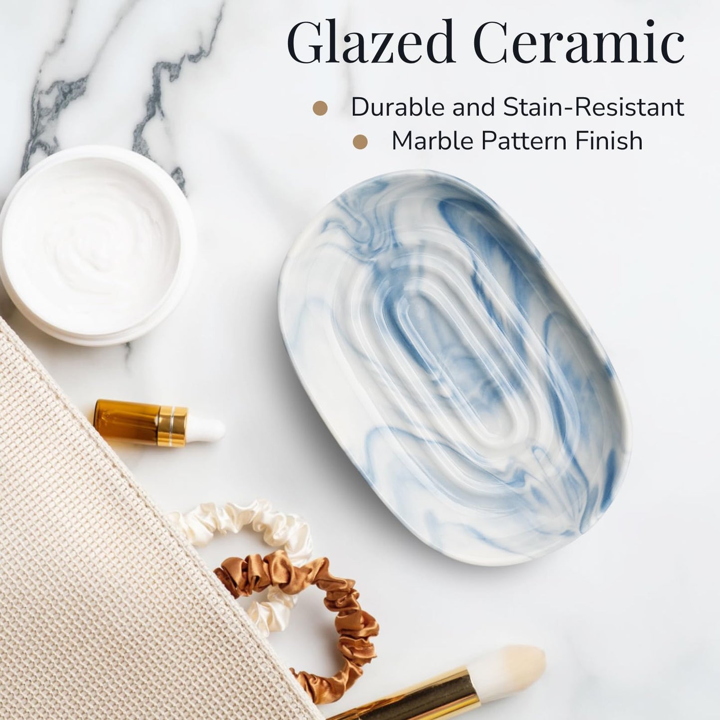 YoHyien Ceramic Soap Dish, Anti-Slip Marble Soap Dish for Bathroom, Soap Tray Dish, Soap Holder for Shower, Kitchen, and Sink