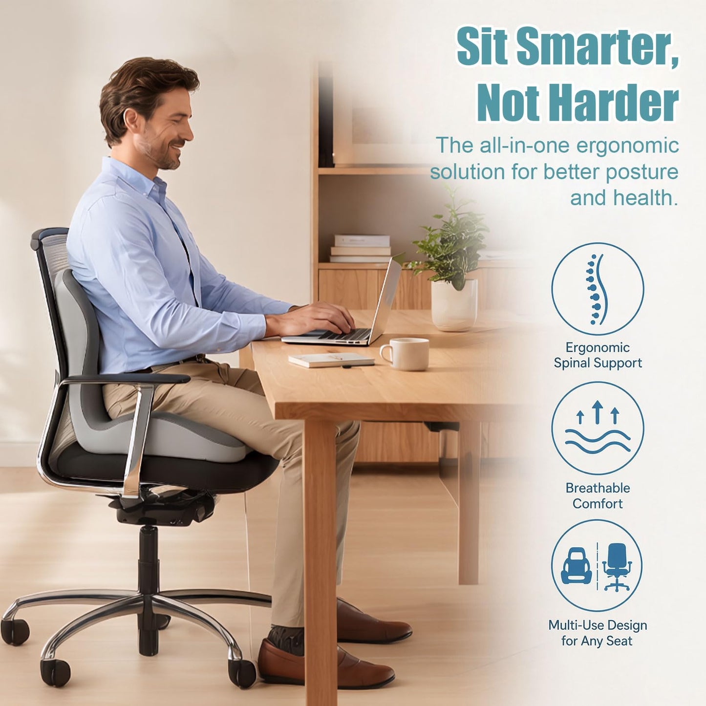 wiksite Seat Cushion Memory Foam - 2 in 1 Seat Cushion and Shell Shape Lumbar Support Pillow Ergonomic Car Seat Cushions for Driving Coccyx Cushion