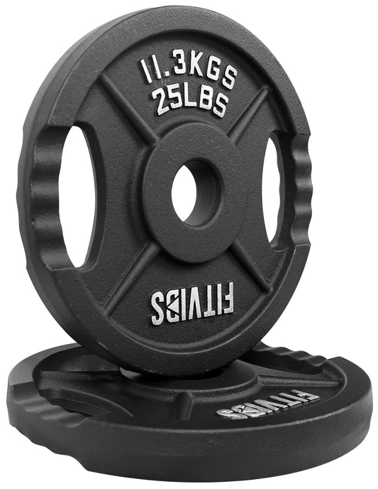 Signature Fitness Olympic 2-Inch Cast Iron Plate Weight Plate for Strength Training and Weightlifting, Two Hole Style, 25LB Pair