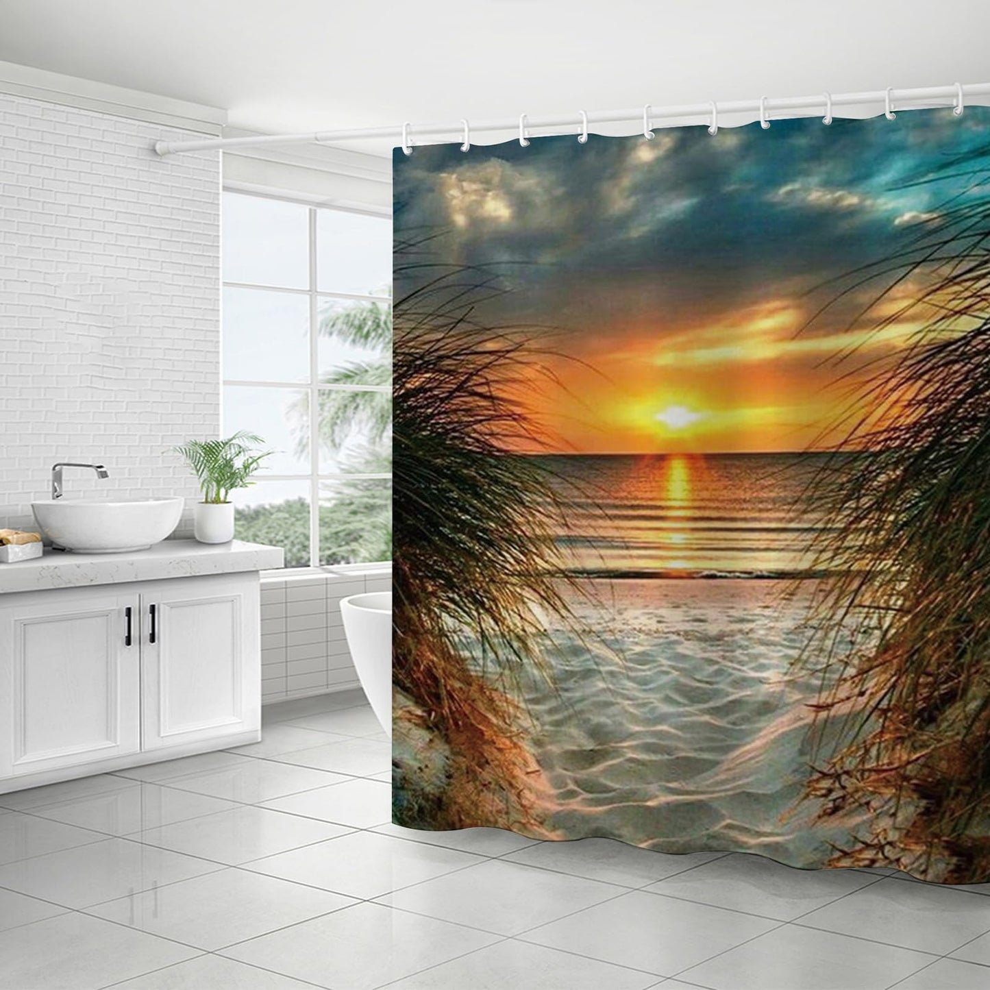 FAIRYGATE Shower Curtains for Garden Shower Curtain Mould Proof Resistant Water Repellant Fabric Polyester with 12 Plastic Hooks Bathroom Curtains