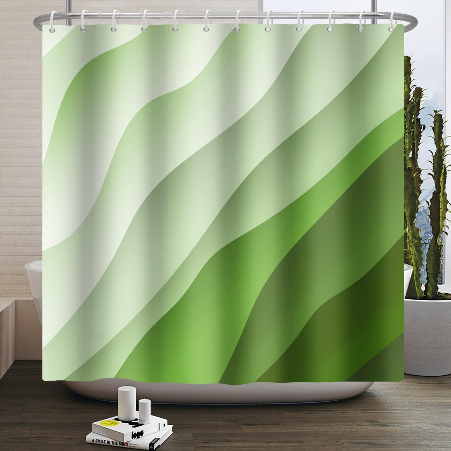 Kzzfqxb 105x160cm Shower Curtains with Plastic Hooks, Modern Abstract Art Simple Clean Sand Beach Lines Pattern Waterproof Occluded for Bathtub, Light