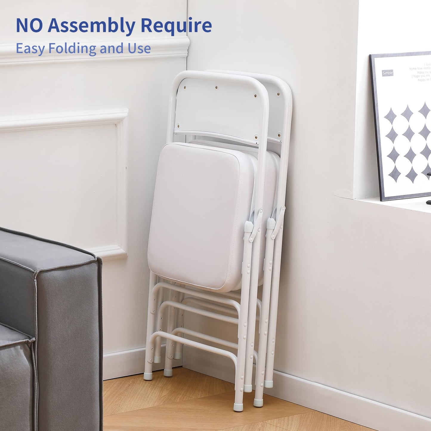 KAIHAOWIN Metal Folding Chairs with Vinyl Padded Seat Indoor Comfortable Upholstered Foldable Chairs with Ultra Thick Cushion-White