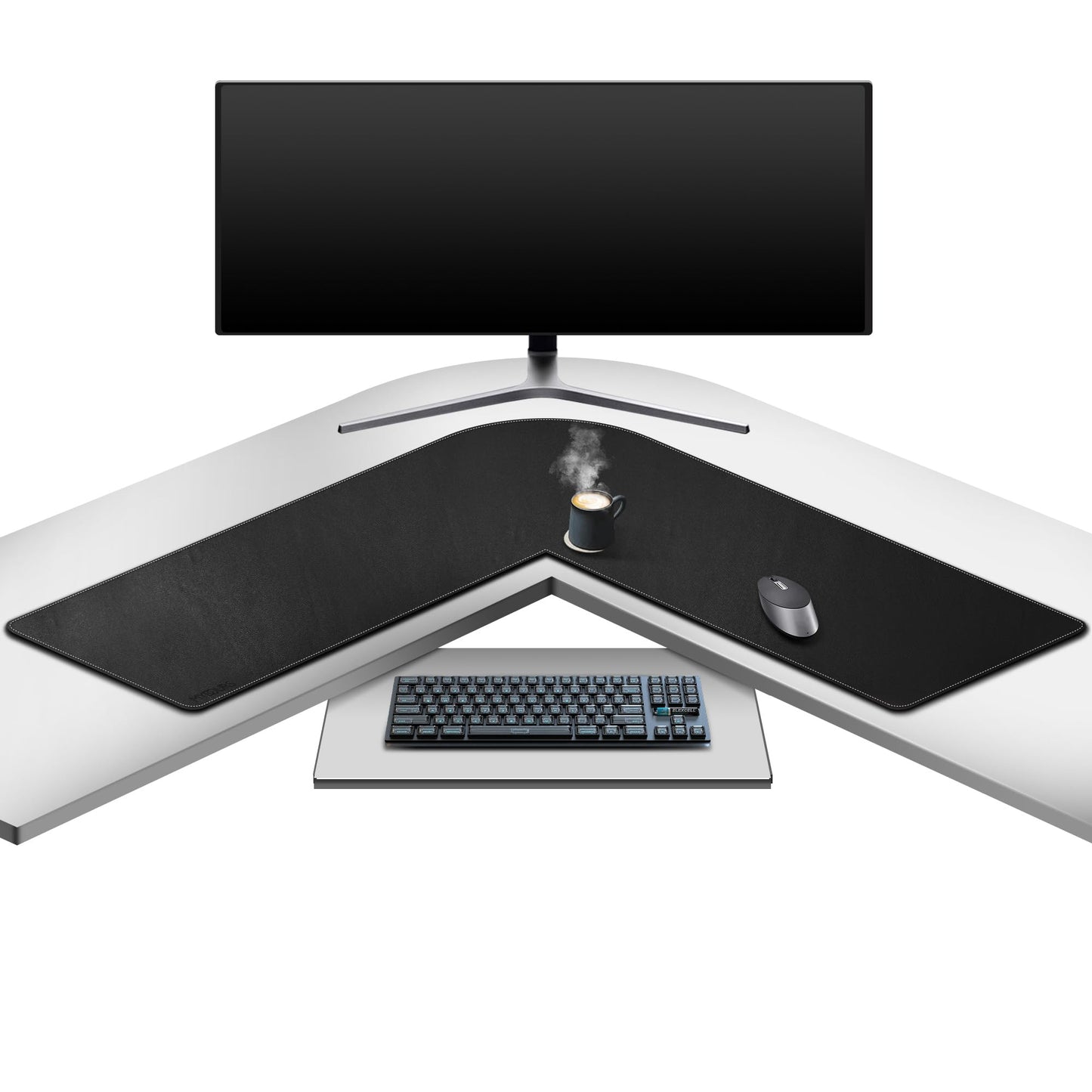 Mydours L-Shape Desk Pad, (38"+38) x 13" Large PU Leather Corner Desk Mat Blotter, XXL Large Waterproof Gaming Mouse Pad