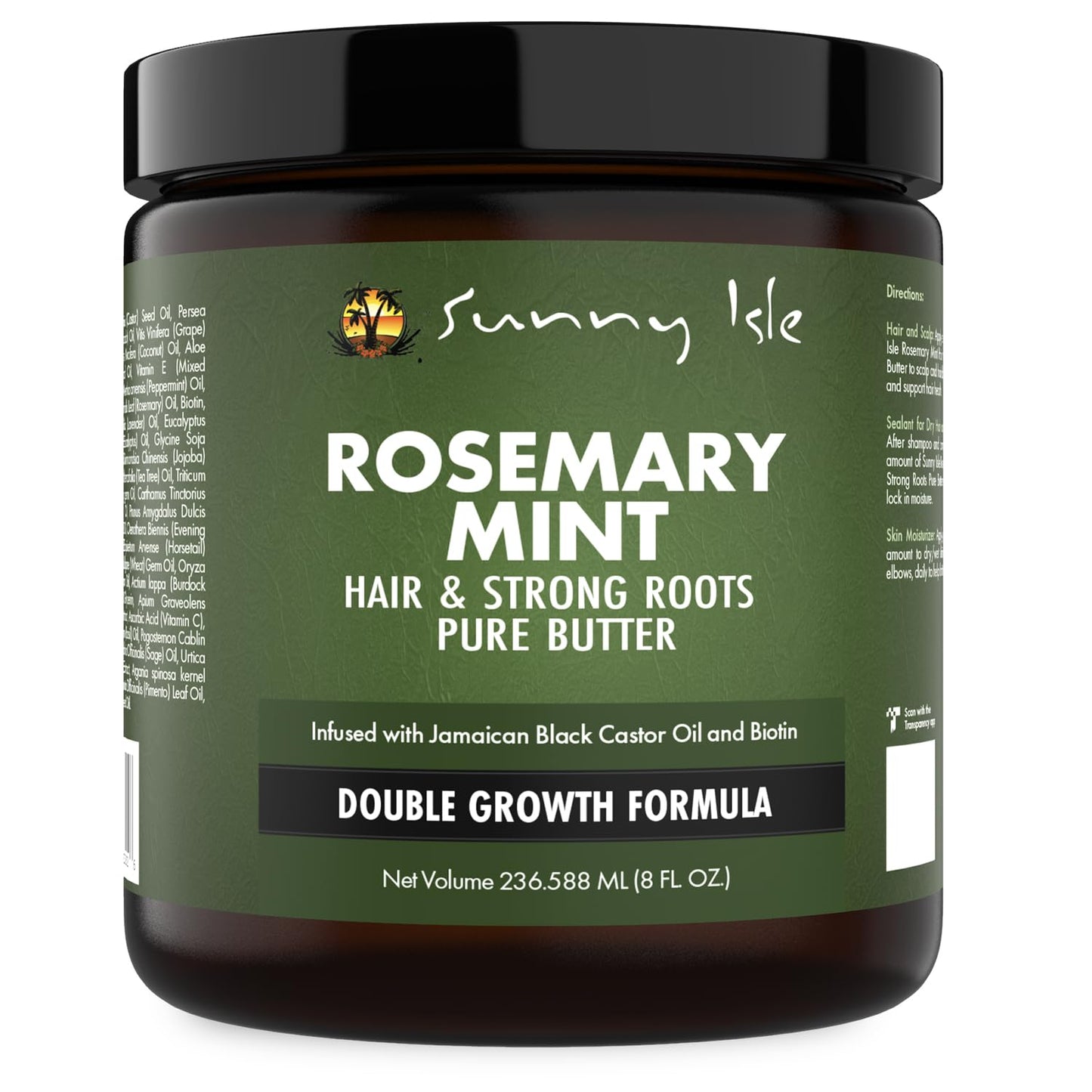 Sunny Isle Rosemary Mint Hair and Strong Roots Butter 8oz, Infused with Biotin & Jamaican Black Castor Oil to Strengthen and Nourish Hair Follicles,