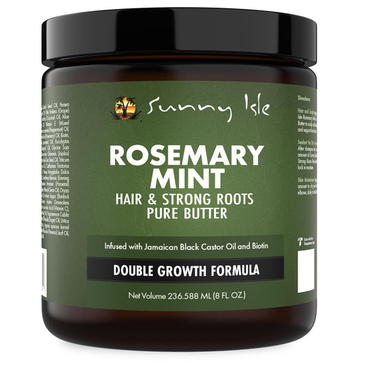 Sunny Isle Rosemary Mint Hair and Strong Roots Butter 8oz, Infused with Biotin & Jamaican Black Castor Oil to Strengthen and Nourish Hair Follicles,