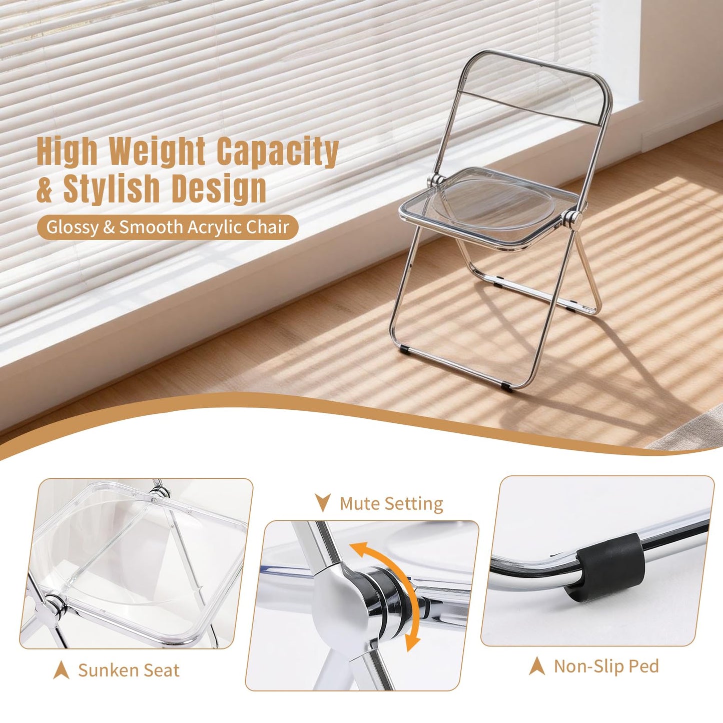 TAO ONE Acrylic Folding Chair Clear Morden Chrome Chair-Gray
