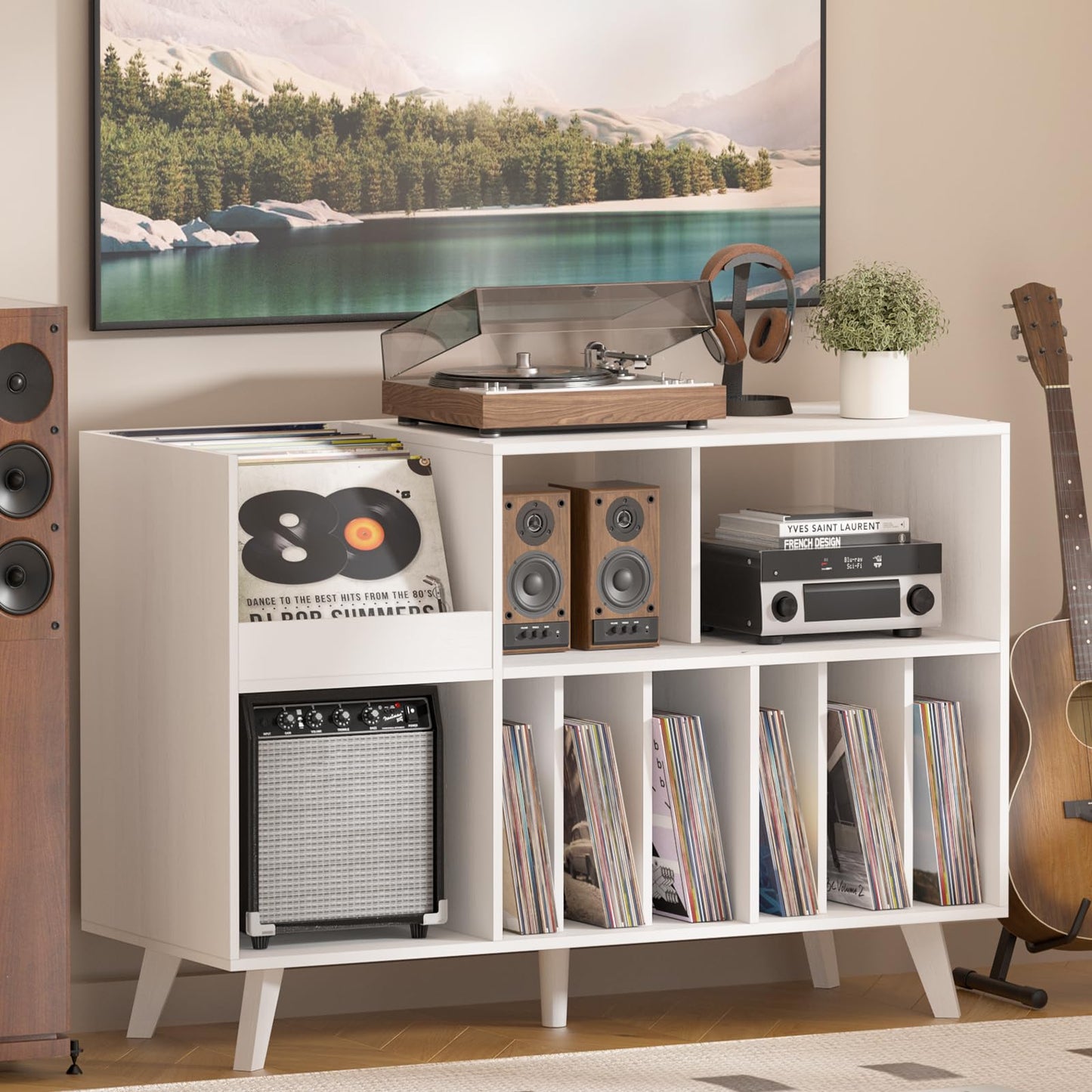 LELELINKY Large Record Player Stand, Turntable Stand with Storage, Vinyl Holder with Display Area, Record Player Table Holds Up to 450 Albums