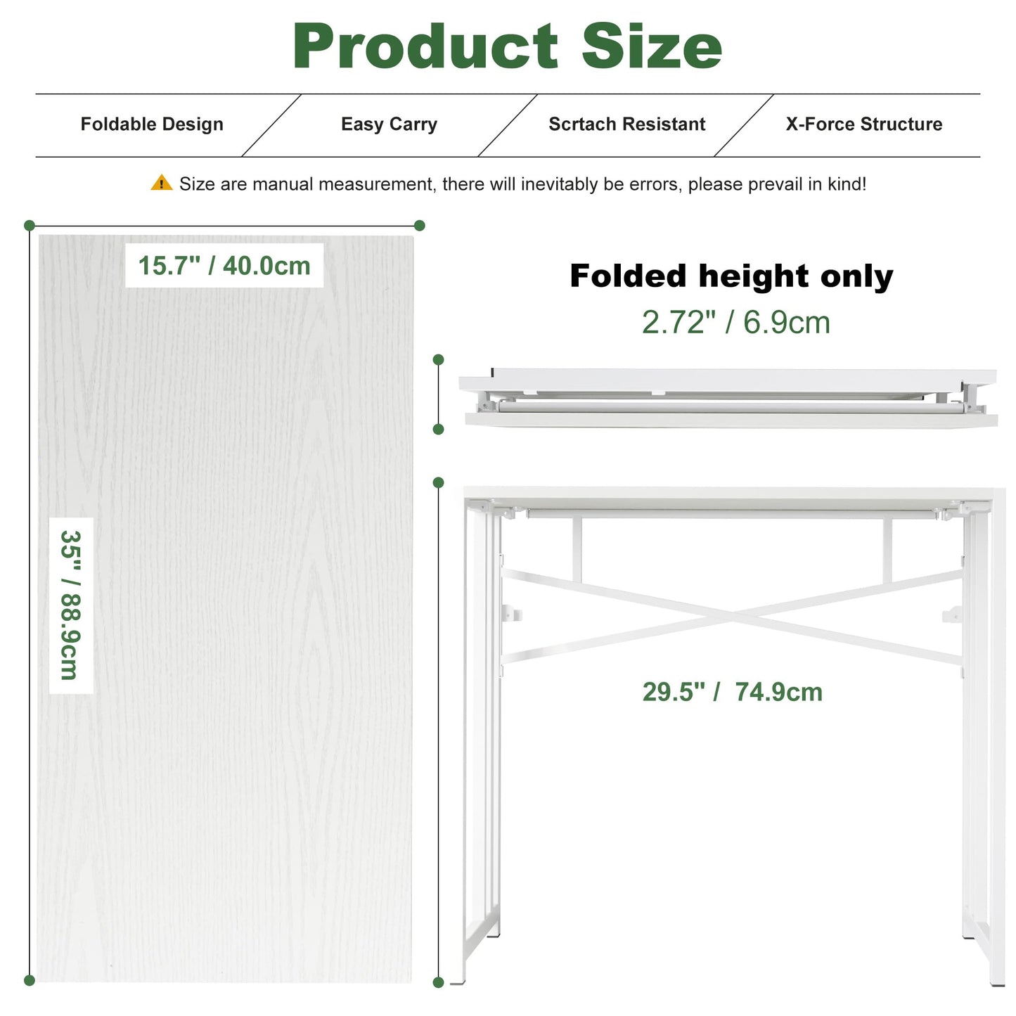 Lutown-Teen 90 cm Small Folding Computer Desk No Assembly Required, White