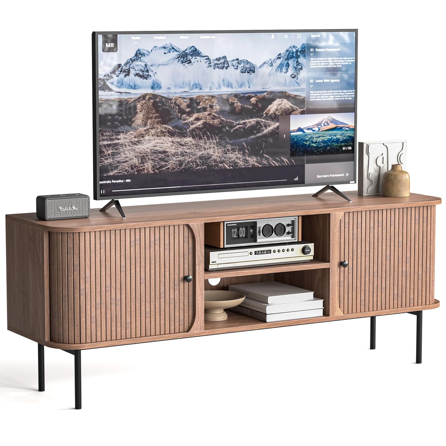 Yvsevnr Long TV Units for Living Room 150cm TV Stand Cabinet with 2 Sliding Doors, TV Console for 65 Inch TV