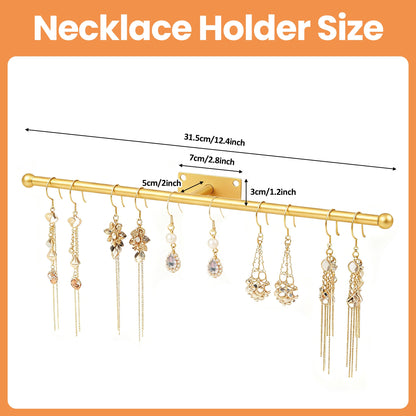 ZHABAYEN 2Pcs Wall Mounted Necklace Holder, Wall Jewelry Organiser, Metal Hanger Organiser for Necklaces, Bracelets and Rings
