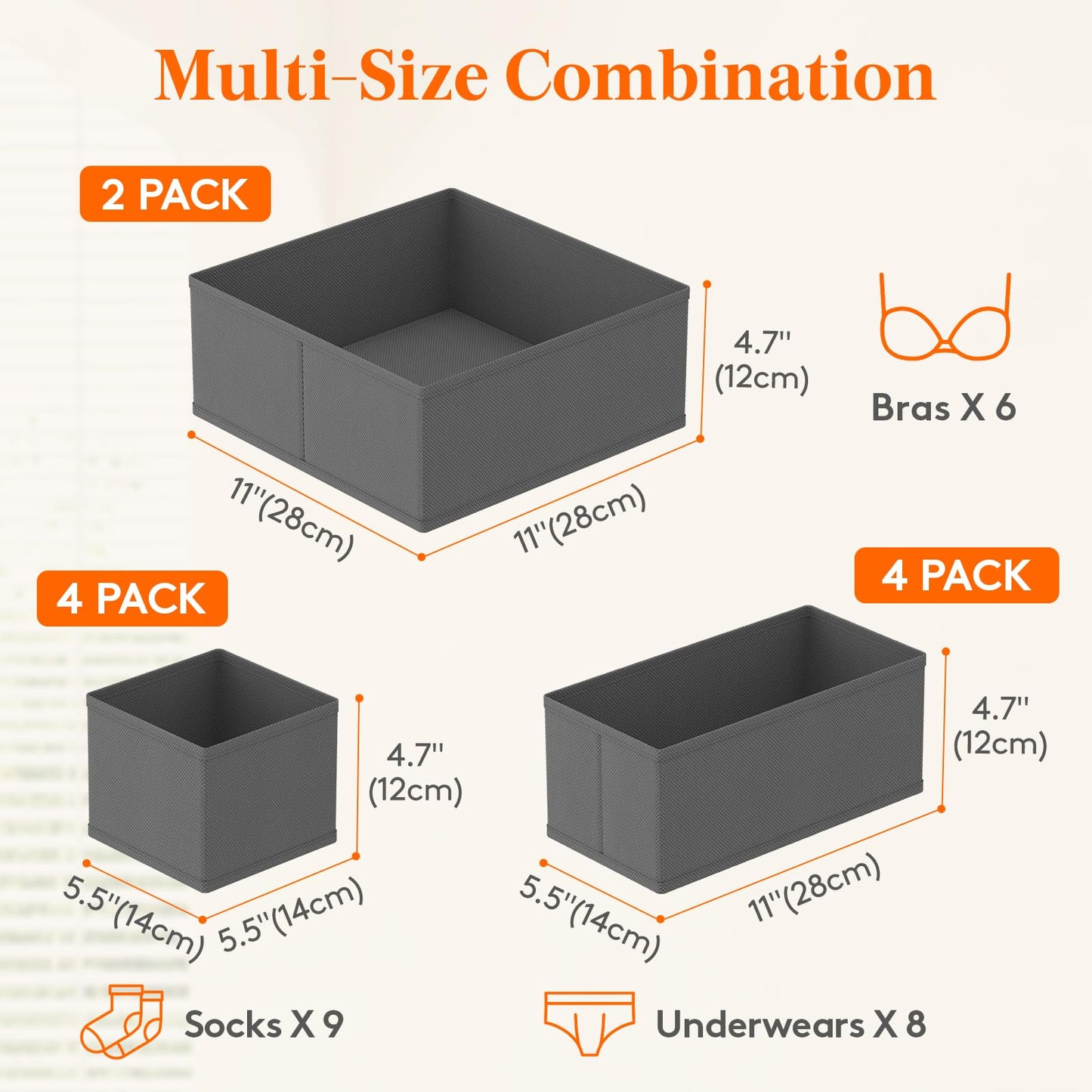 Lifewit 10 Pack Drawer Organiser, Dividers for Closet, Grey