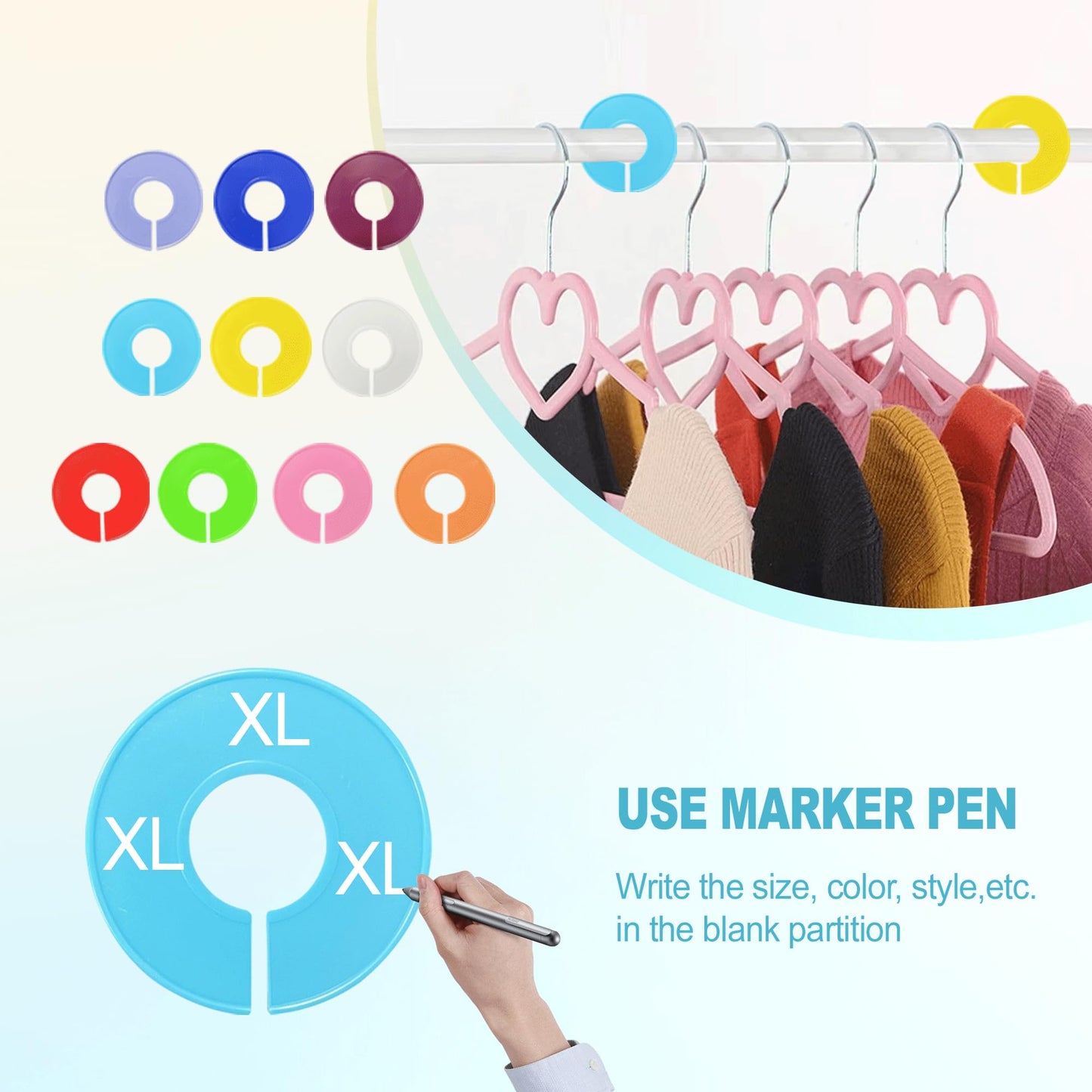 Wardrobe Dividers Round Clothes Rail Dividers, 10 Colors, 10PCS