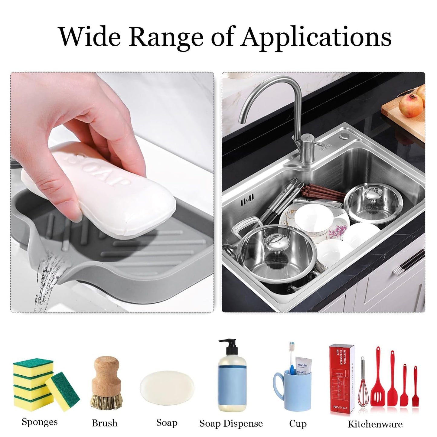 DDUP 2 Pcs Silicone Soap Dish,Self Draining Soap Holder, Portable Shower Soap Box,Easy Cleaning,Soap Container Perfect for Shower, Bathroom, Kitchen