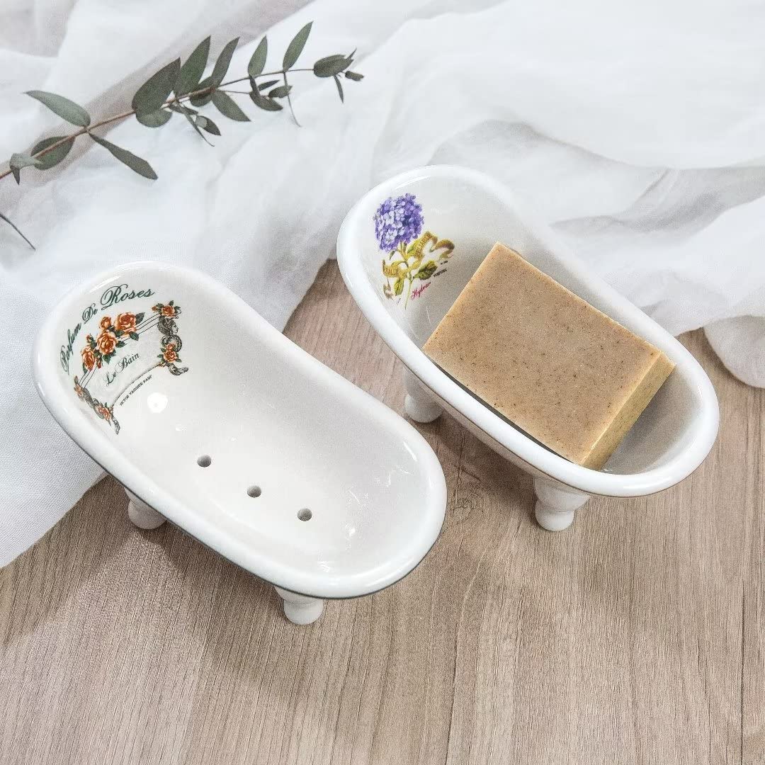 Ceramic Mini Bathtub Soap Dish Decortative Clawfoot Bathroom Soap Dish Style 05