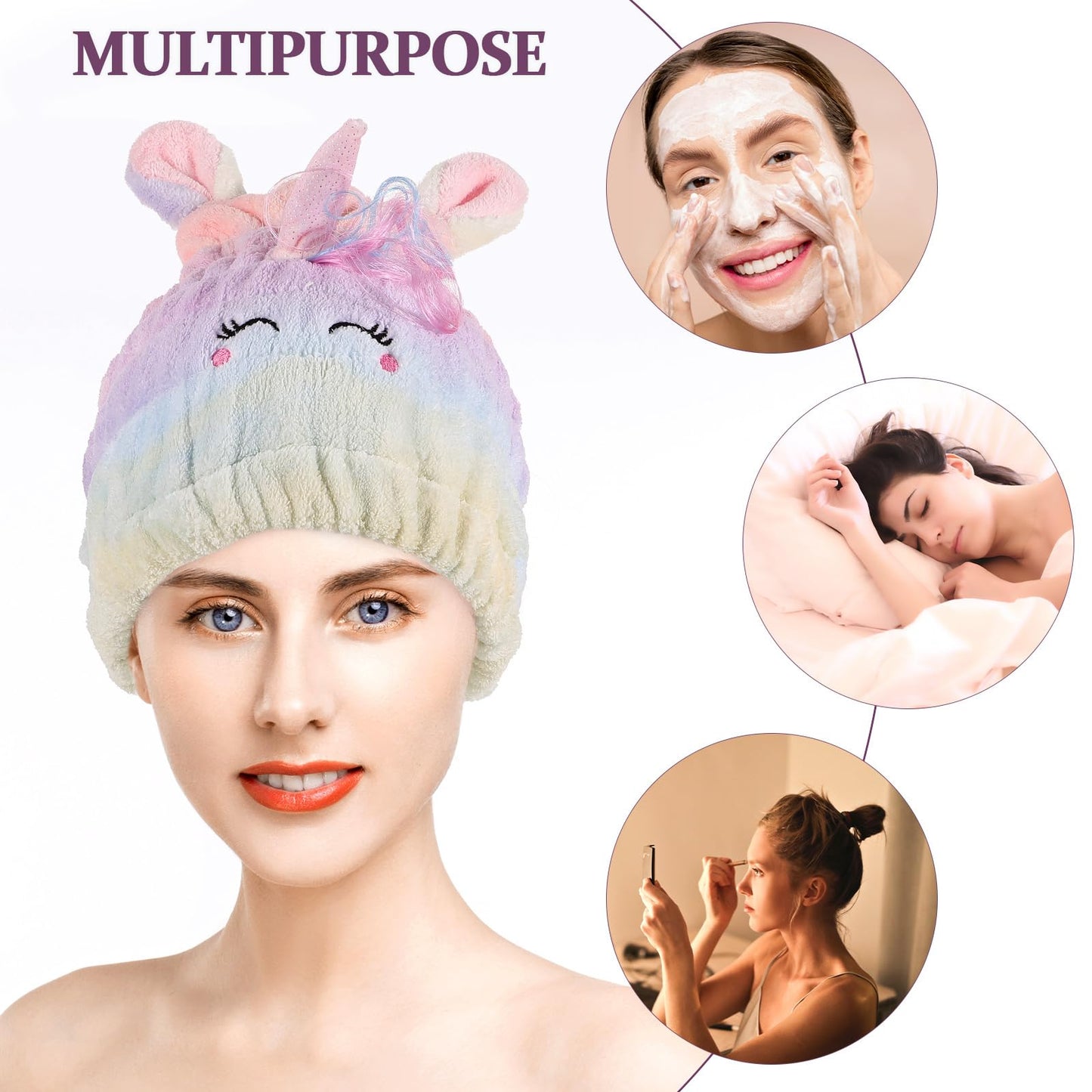 FOMIYES Unicorn Hair Towel Wrap Dry Hair Cap Soft Coral Fleece Absorbent Shower Cap for Women and Kids Drying Turban