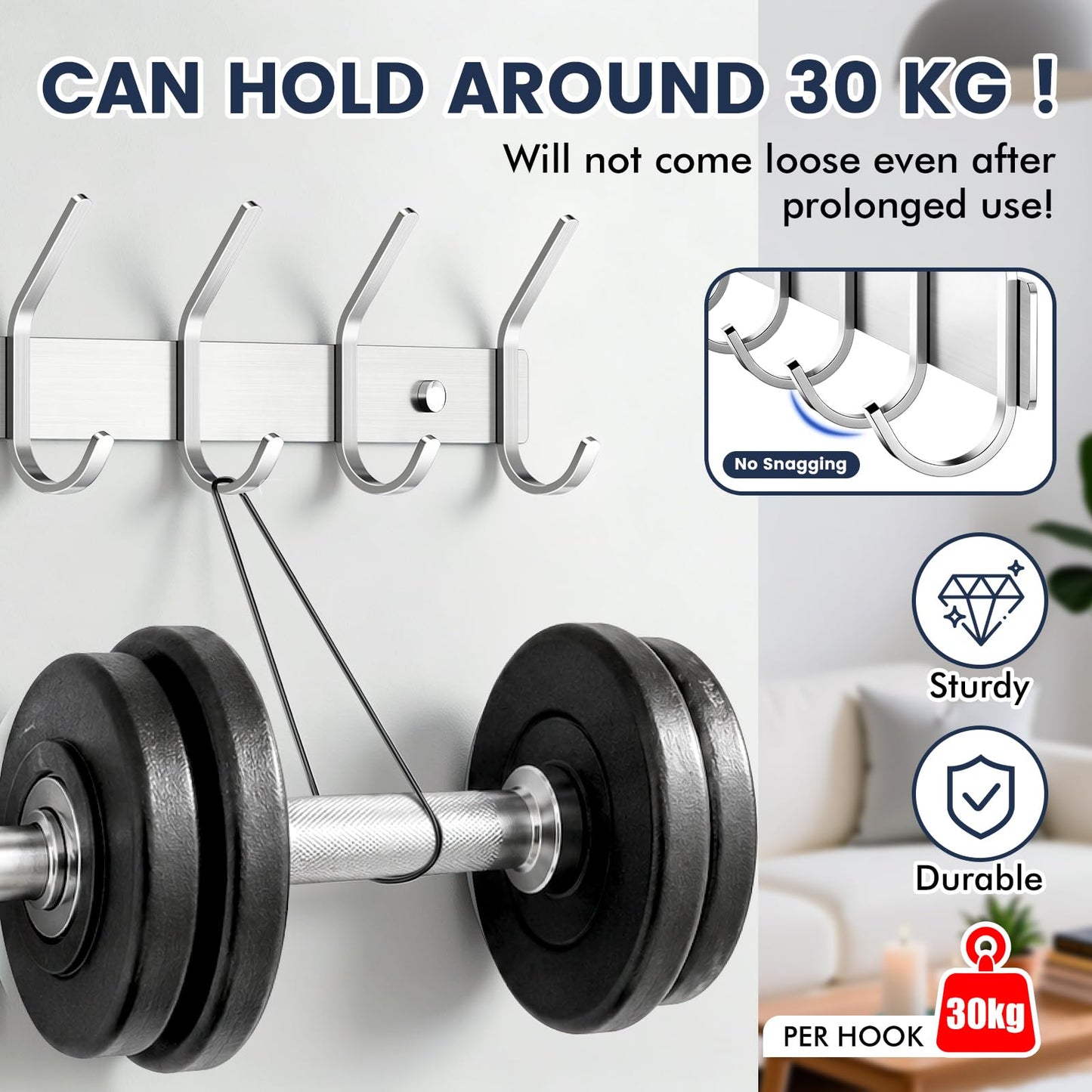 TINIFO Coat Hooks Wall Mounted - Stainless Steel Coat Rack 4 Hook (2 Pack), Silver