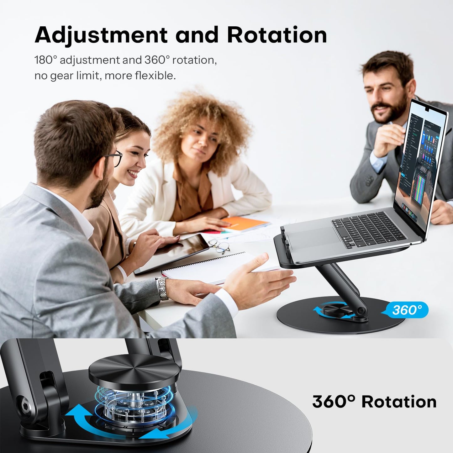 OMOTON 360° Swivel Laptop Stand for Desk, with Adjustable Height, up to 15"