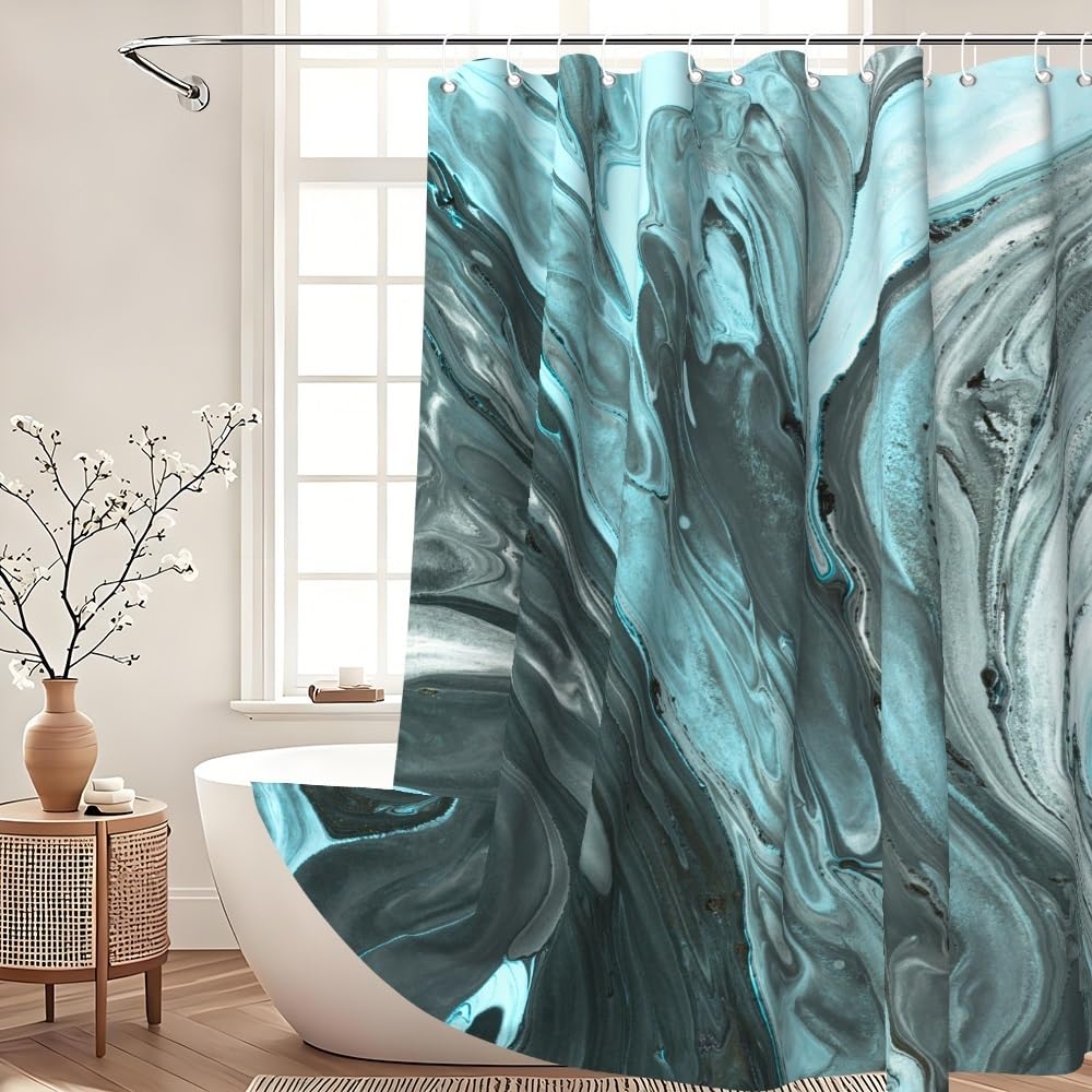 Xiaoterna Modern Abstract Luxury Shower Curtain Dark Green Marble Textured Waterproof Bathroom Curtain 3D Minimalism Gradient Ombre Machine Washable
