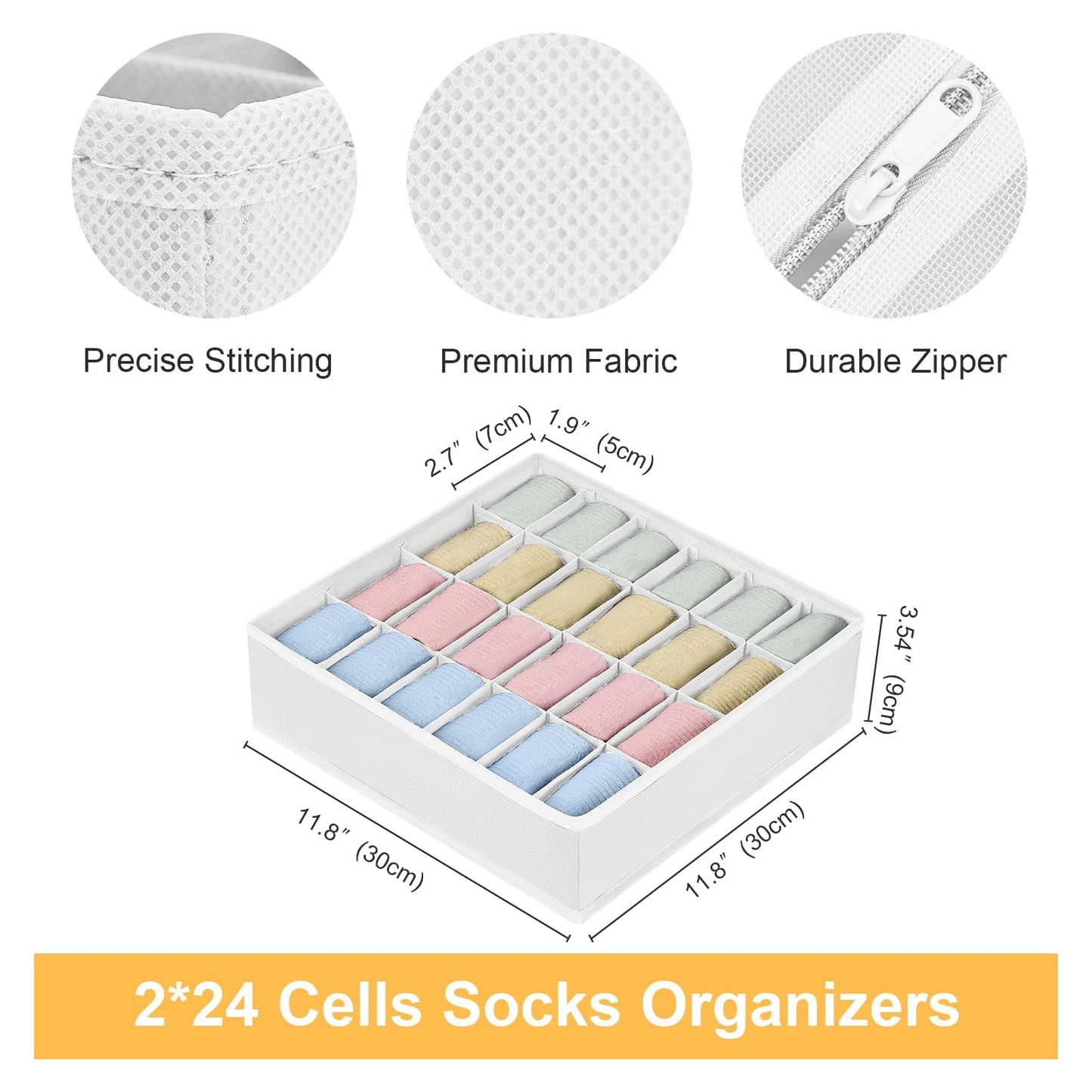 DIMJ Sock Drawer Dividers - 2 Packs Underwear Organiser 48 Cells, White