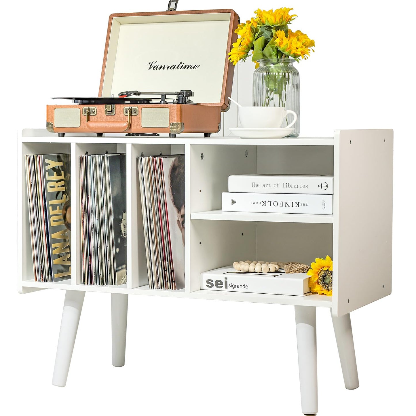 Record Player Stand with Vinyl Storage Holds Up to 300lb, Large Record Player Table Cabinet for Album Storage with Holder Vinyl Display Shelf