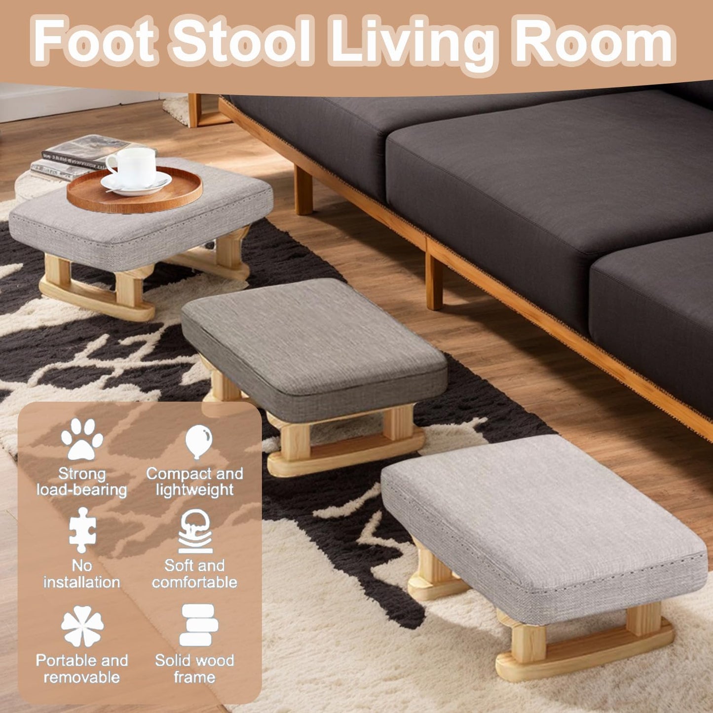 Exquilnova Foot Stool,Pouffe Footstool with Removable Padded Seat,Ottoman Stool for Rest Foot,Morden Under Desk Foot Rest for Living