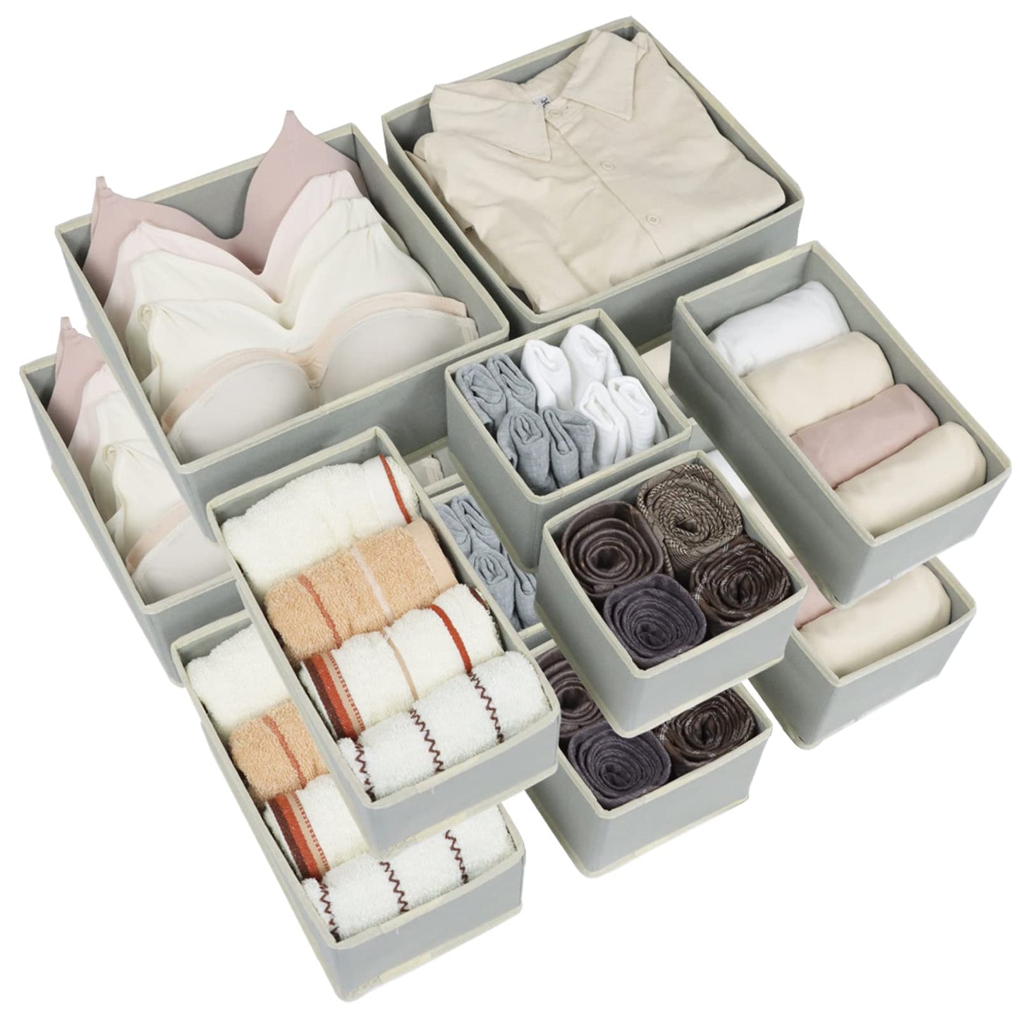 12 Pack Drawer Organiser, Foldable Fabric Wardrobe Storage Organiser, Drawer Dividers for Clothing