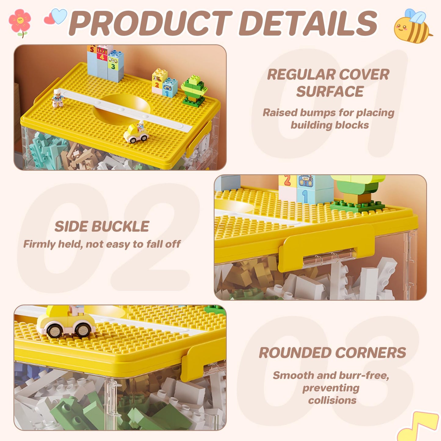 Yocdunm 18L Storage Boxes with Lids, Cube Kids 3 Layers Stackable Plastic Drawer Organiser Handle,Storage Box for Magnetic Building Blocks Bricks