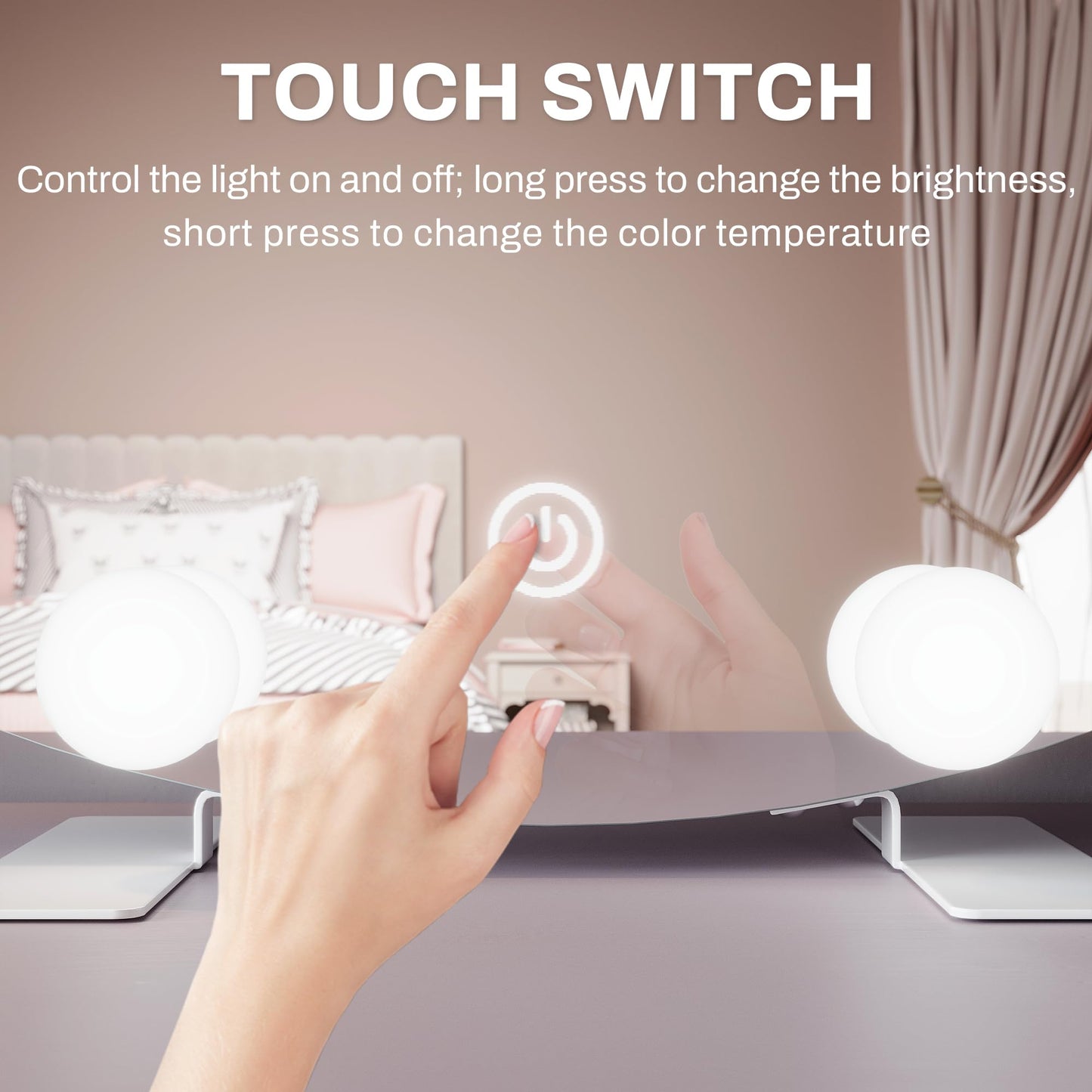 ELEGANT Wall Mounted Dressing Table with Mirror and Adjustable LED Bulbs, White Floating Shelf with Partition Storage