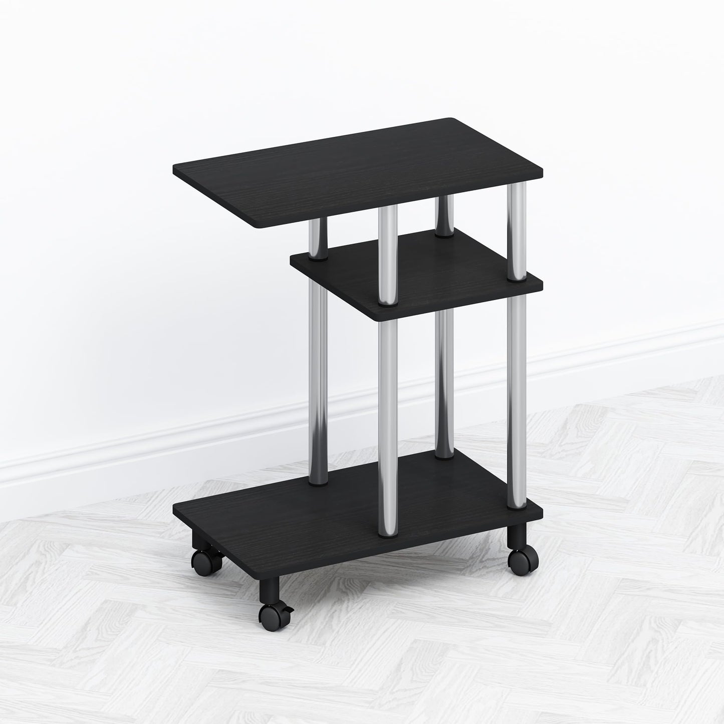 Furinno TOMI Side Table, 3-Tier C-Shape Open Shelf End Table with Wheels, Night Stand, Bedside Table, Toolless Assembly, for Living Room, Bedroom