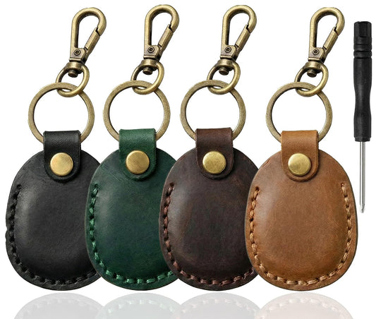For Air Tags-4 Pack Keyring Holder-Genuine Leather Case for Apple Airtag. Pack 1,Handmade for Airtags 4 Pack Keyrings Suitable for Apple Air