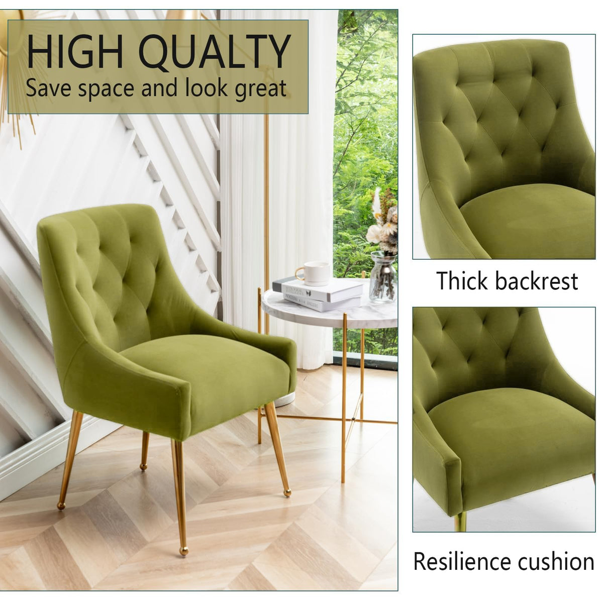 SEYNAR Dining Chair Set of 2,Modern Velvet Dining Chairs with Gold Legs,Elegant Tufted Accent Chairs for Reception, Living Room or Study Room