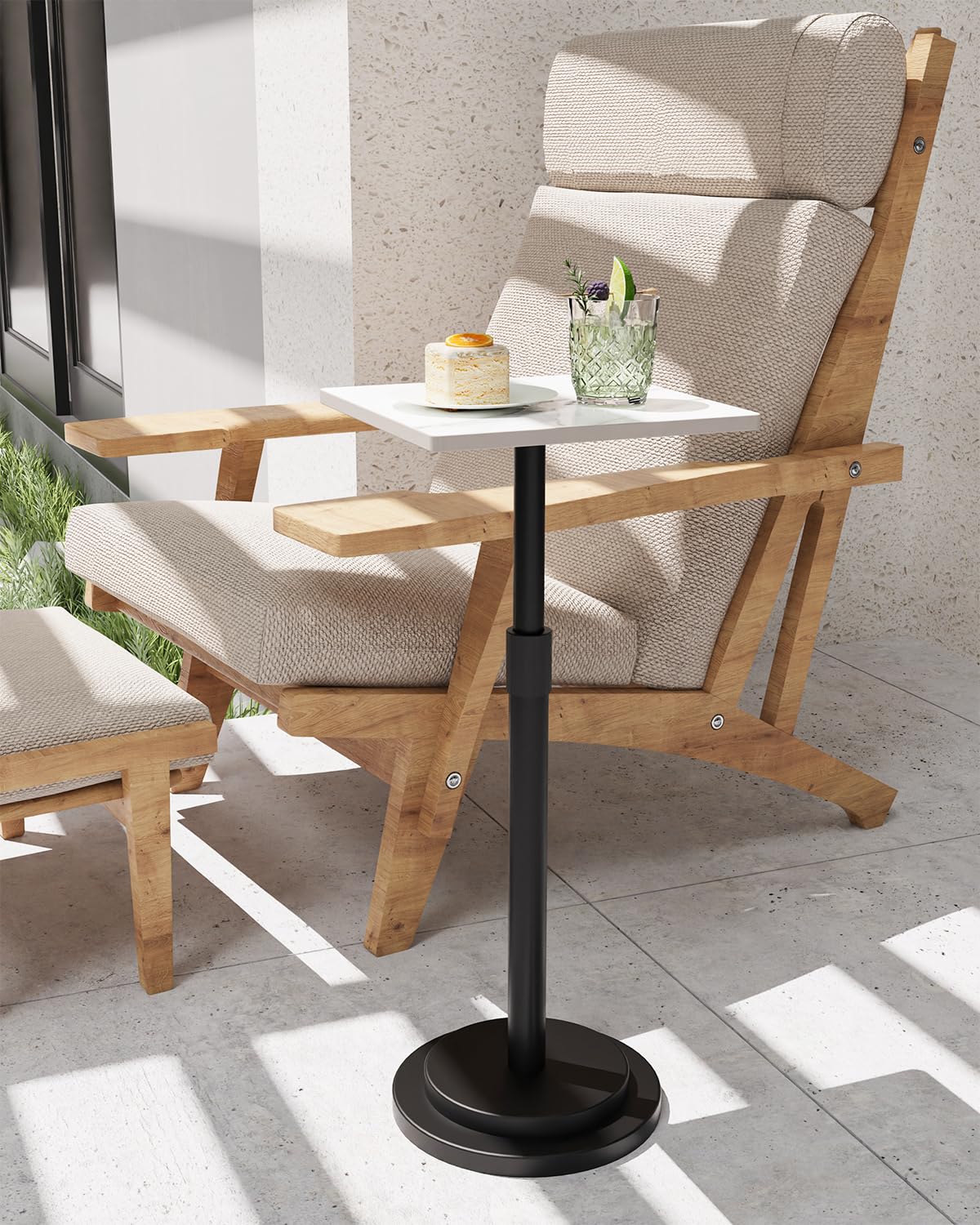 GUOHNHE Square Side Table, Height Adjustable Drink Stand, 2 Pack, White