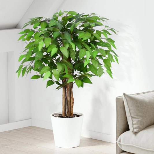 Keeplush 3ft Ficus Artificial Trees with Natural Curved Trunks, 90cm Tall Artificial Plants Tree for Indoor, Fake Ficus Tree Green Lifelike Home Decor