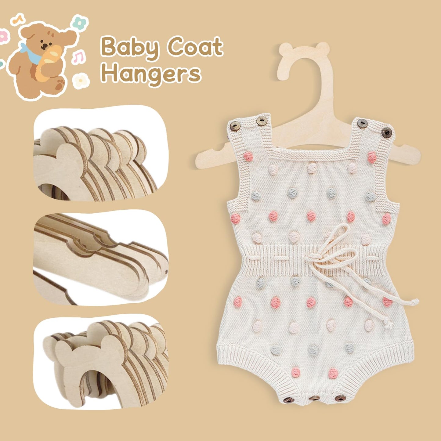 PEAPIN 20PCS Cute Bear Shaped Baby Hangers Wooden Baby Hangers