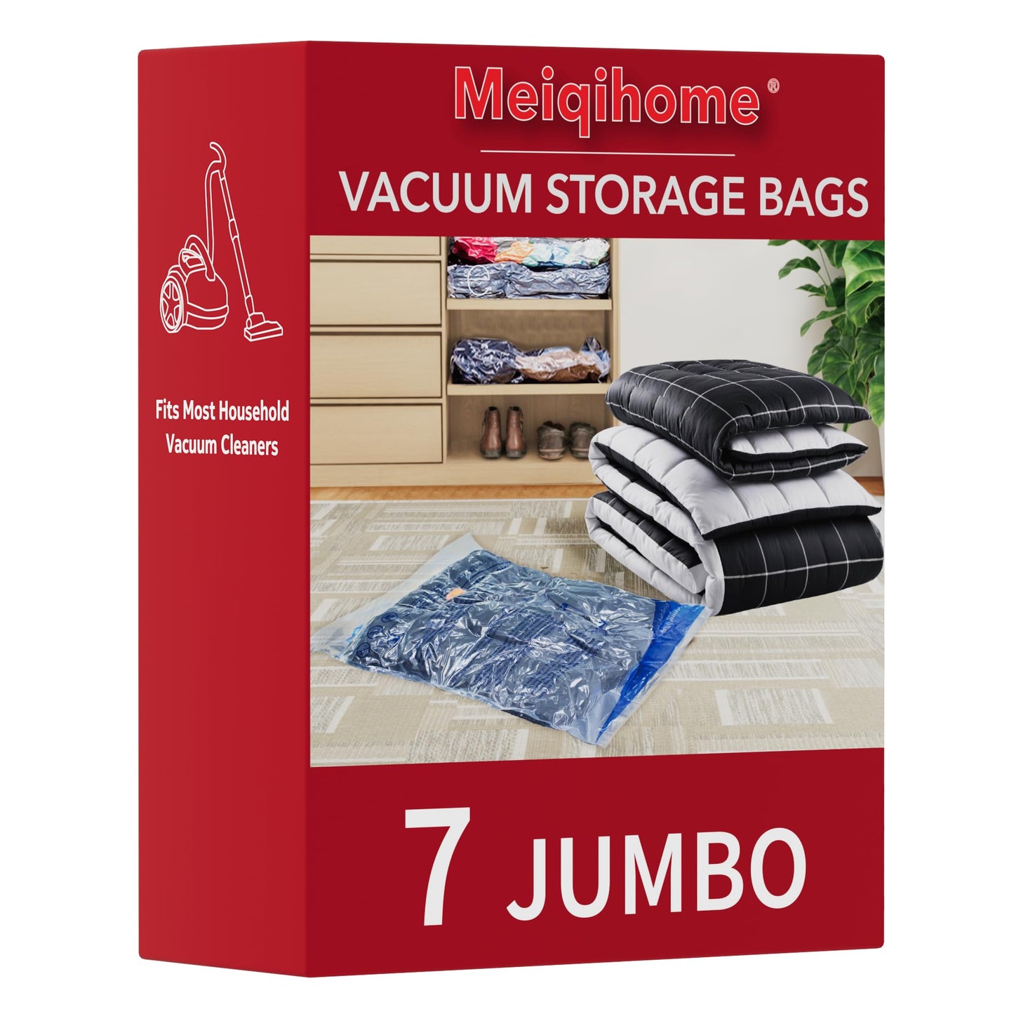 Vacuum Storage Bags 7 Jumbo, Space Saver Sealer Bags, Airtight Compression Bags for Clothes, Pillows, Comforters, Blankets, Bedding