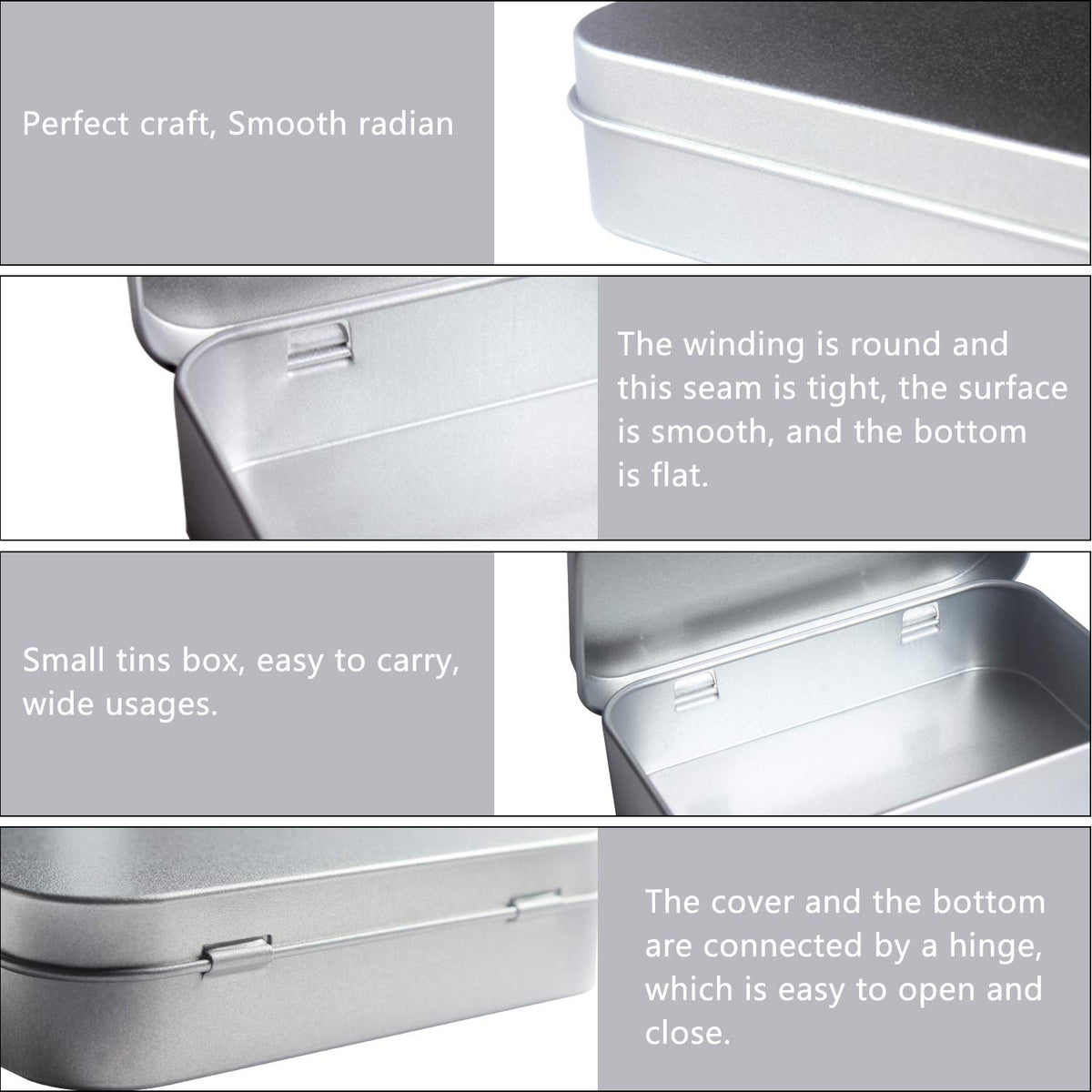 DARUITE Small Metal Tins with Lids, Rectangular Empty Hinged Tins, 6 Pcs