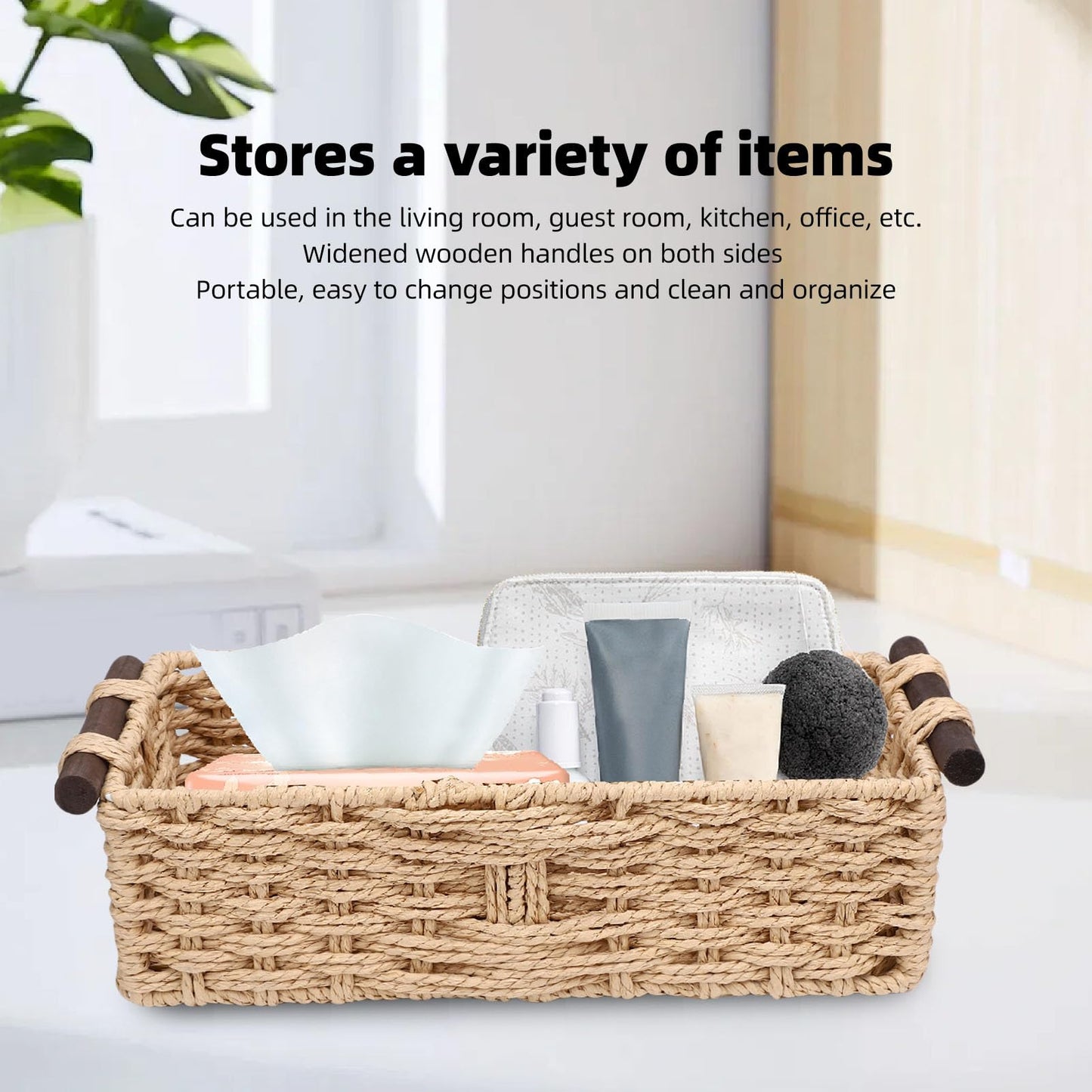 YUEHISY Toilet Paper Basket, Paper Rope Storage Bin with Wooden Handles, Bedroom Shelves and Countertop, Ideal Present for Friends or Family