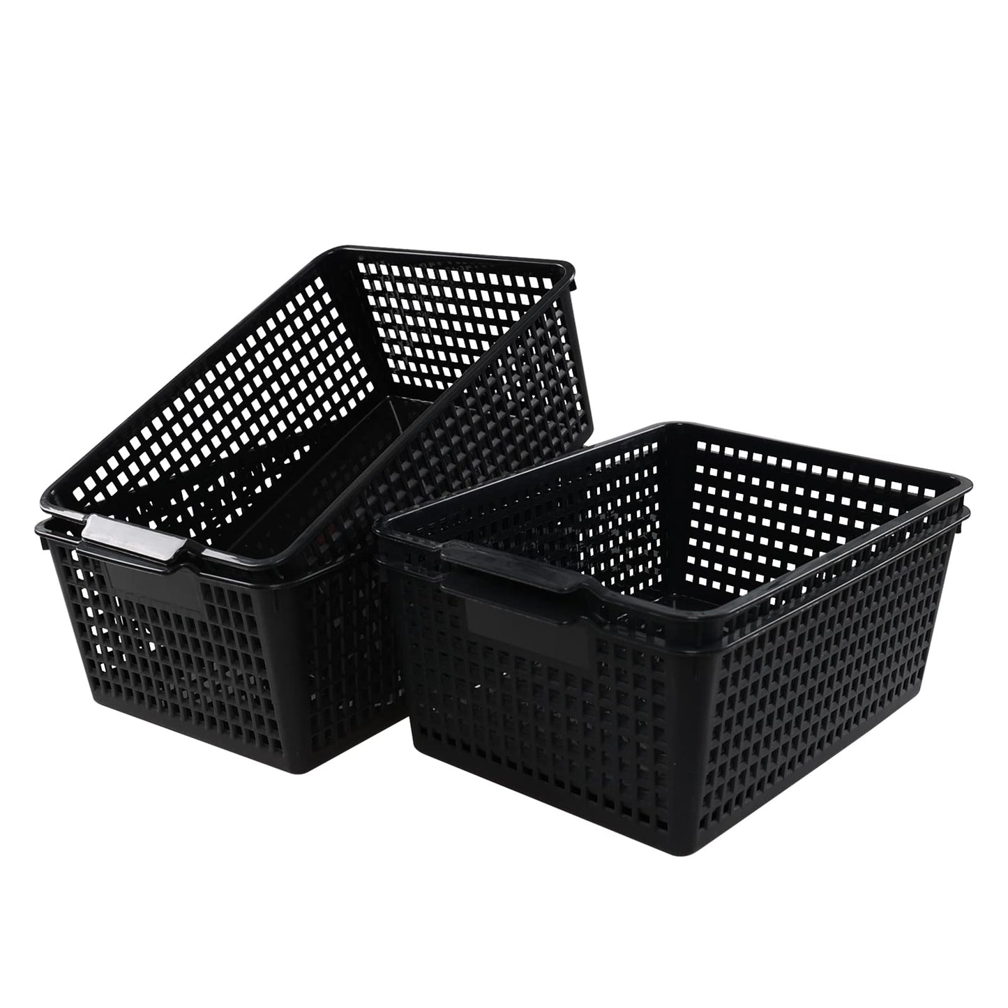 Joyeen Large Stroage Basket, Plastic Kitchen Cupboard Basket Box Set of 4 (Black)