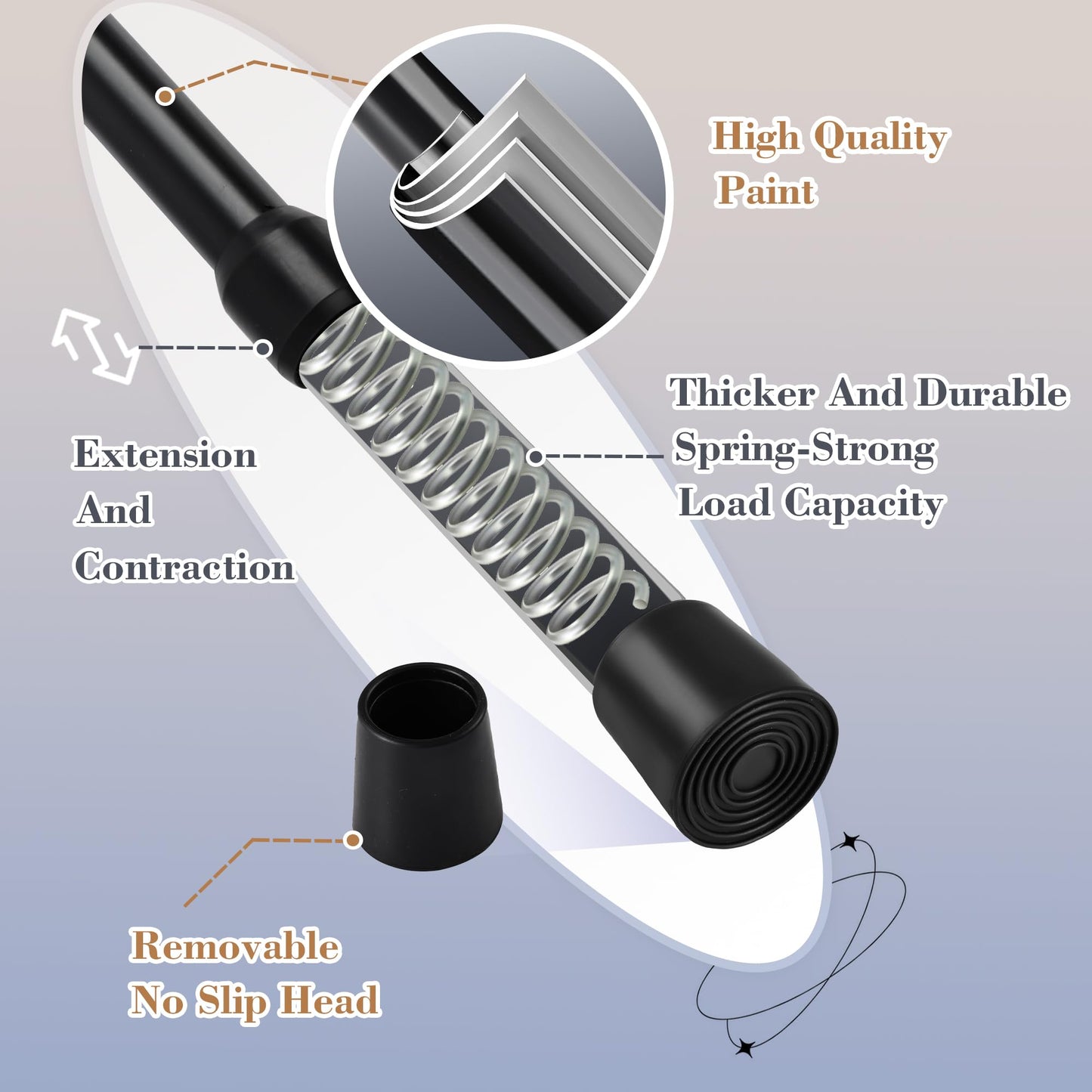 Extendable Curtain Pole Telescopic Curtain Rod Tension Rod,Length 105-190cm