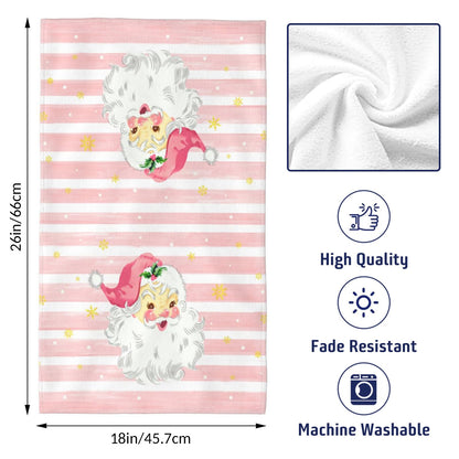 Newhomestyle Xmas Santa Claus Kitchen Dish Towels, 2 PC Winter Christmas Decoration Hand Towels, Snowflake Pink Stripes Tea Towel