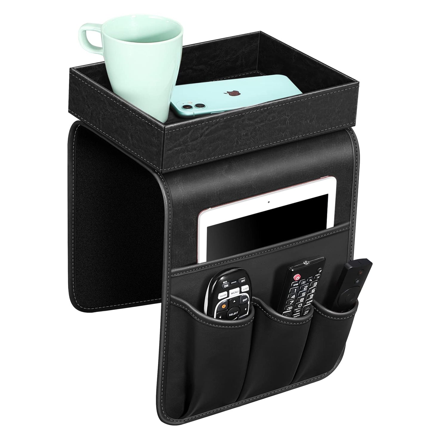 SITHON Sofa Remote Control Holder with Detachable Tray - [Non Slip], Black