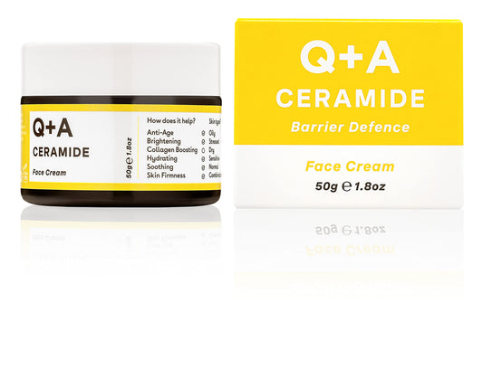 Q+A Ceramide Barrier Defence Face Cream (50g), Hydrating Moisturiser with Pineapple Ceramides, Pro Vitamin E and Squalane, Natural Face Care,